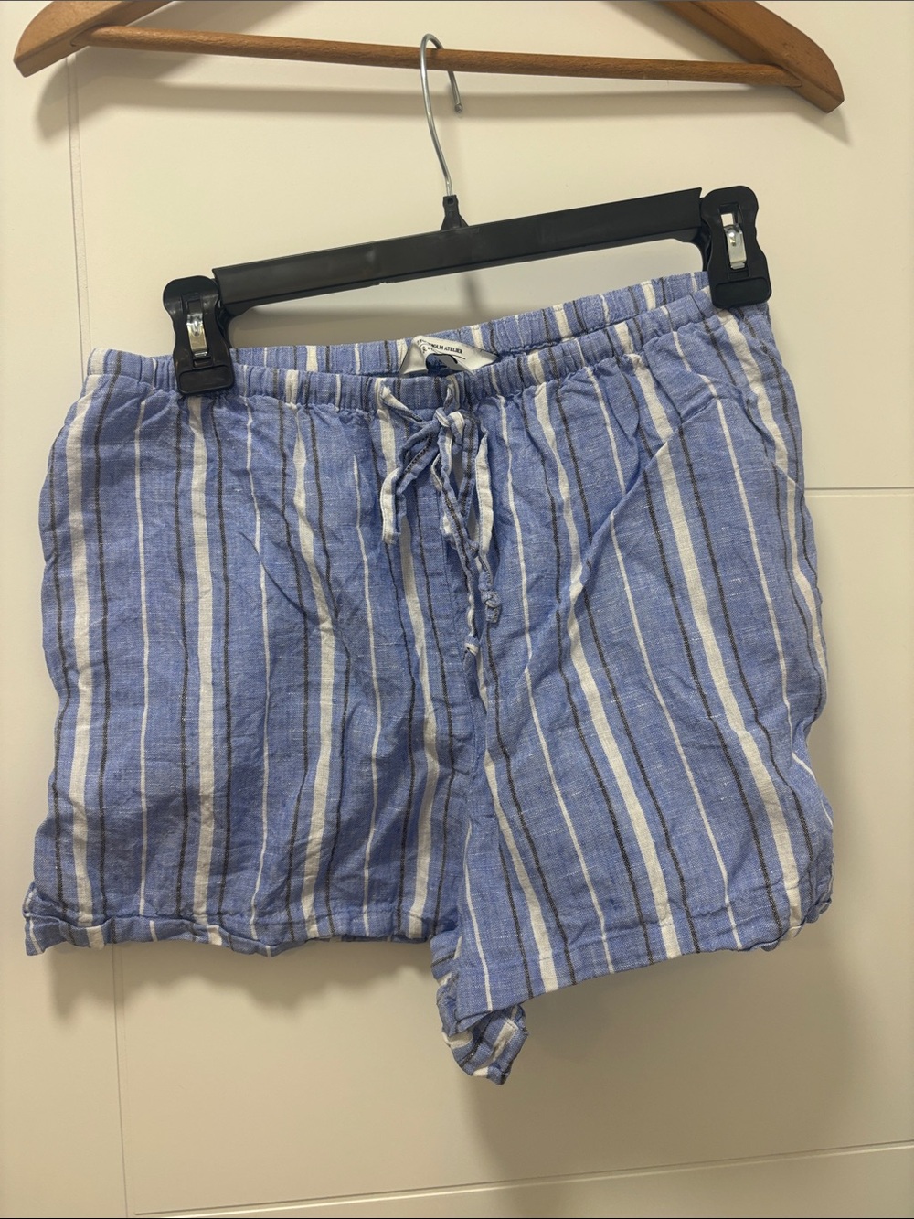 & Other Stories Light Blue Stripe Women’s 100% Linen Drawstring Shorts